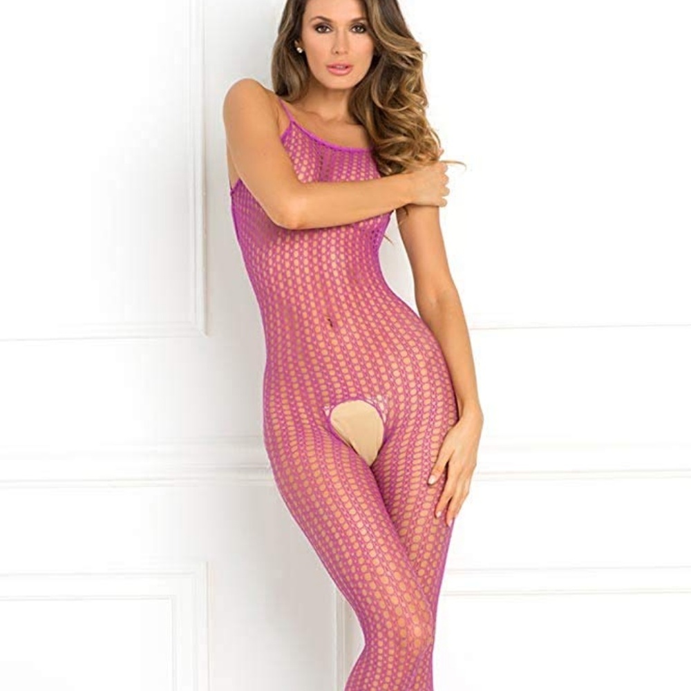 NWT Rene Rofe Crotchless Crochet Net Bodystocking